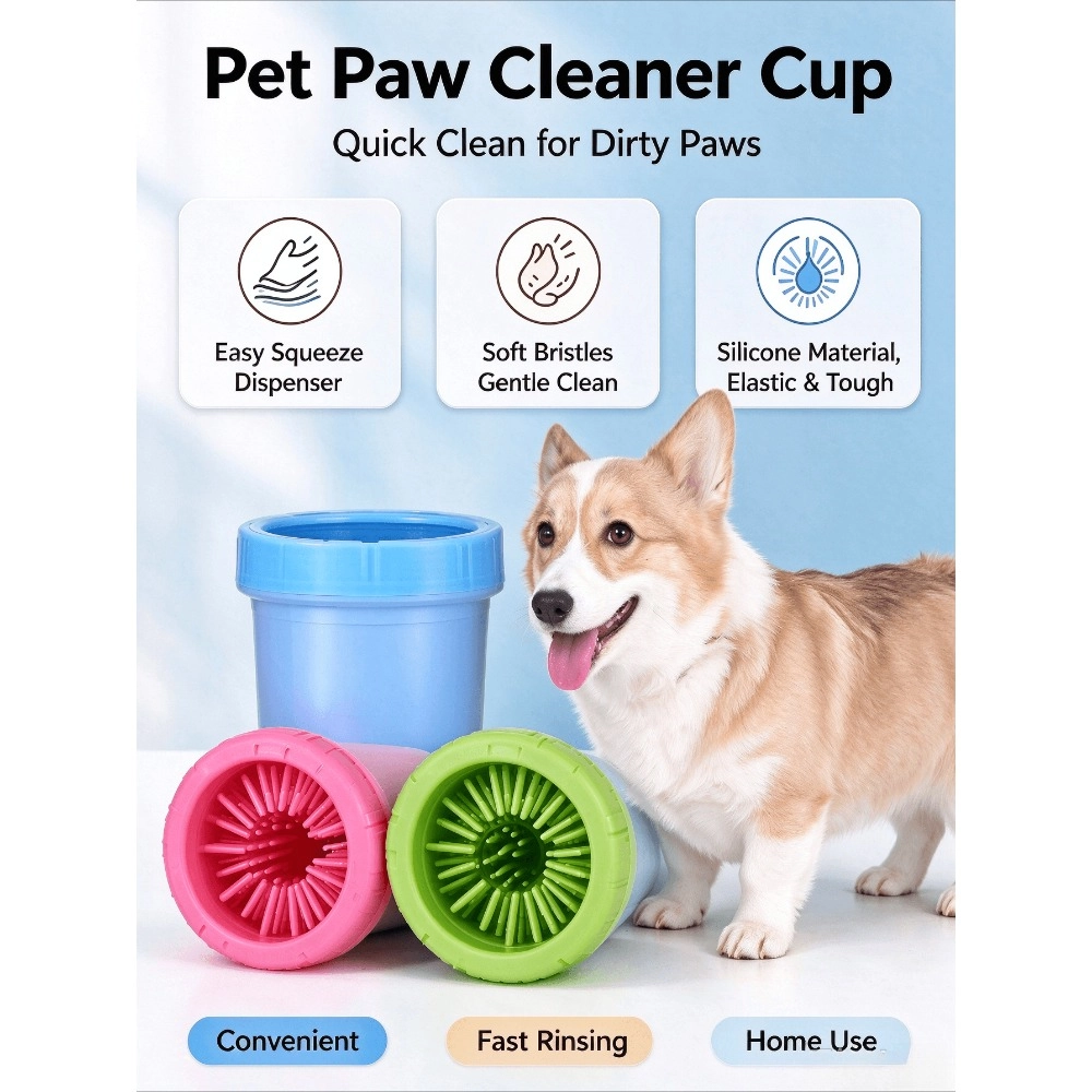 Dog Paw Cleaner Cup with Soft Silicone Bristles, Portable Paw Washer for Muddy Paws